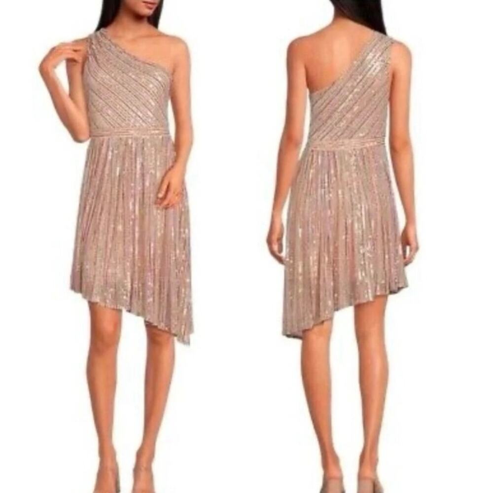 New Laundry by Shelli Segal Pink Sequins Midi Dress Party Date Night Romantic 10